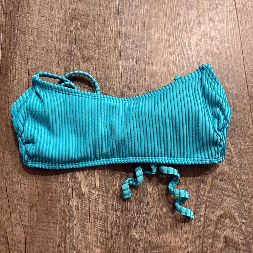 teal ribbed tie swim suit top